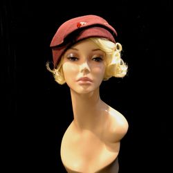 burgundy vintage hat, 1920s style hat, winter hat,1930s hat, 1940s hat