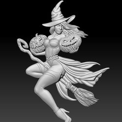 3D Model STL CNC Router file. Witch with pumpkins