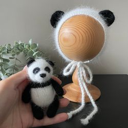 Newborn photo props, Newborn panda photo prop, Mini panda toy for a newborn photo shoot