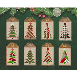 Cross Stitch Pattern Christmas Tree gift tags Stitch Christmas Thank You tags Instant Download PDF 134