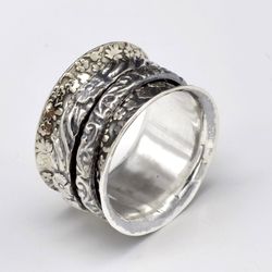 925 Sterling Silver Worry Spinner Ring, Tarnish Free Ring