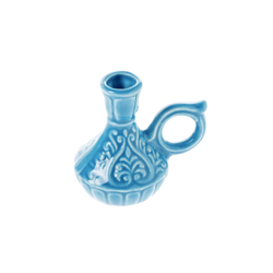 Ceramic Candle Holder Bottle Light Blue With A Handle | Height: 6 Cm (2,4 Inches) | Made In Russia