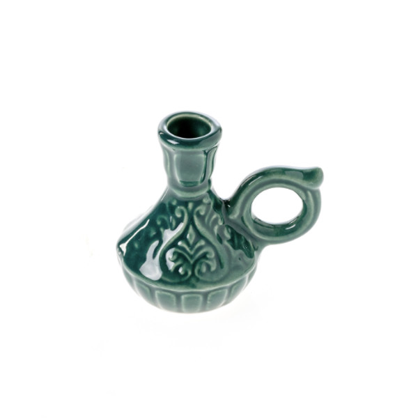Ceramic candle holder bottle green with a handle