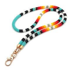 Turquoise bead lanyard  Native American style Teacher lanyard Beaded lanyard for badge Fancy accessories