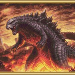 Godzilla cross stitch pattern PDF, horror cross stirch pattern, gothic cross stitch pattern