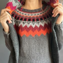 Knitted warm sweater Lopapeysa to order