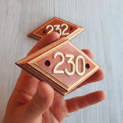 Soviet wooden address number sign 230 - vintage rhomb door number plate USSR
