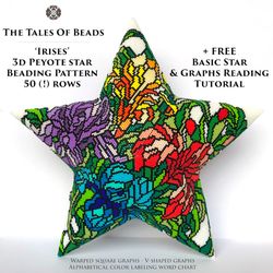 Peyote Star Pattern Irises / Huge Beaded Star 50 Rows Pattern / Seed Bead Ornament Beading Pattern