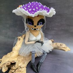 Creepy doll .  Mushroom doll . Halloween home decor . Goblincore aesthetic .