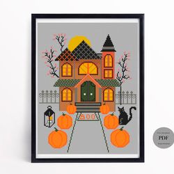 cross stitch pattern halloween house