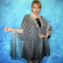 Hand knit warm gray scarf, Russian Orenburg shawl, Wool wrap, Goat down stole, Lace pashmina, Cover up, Kerchief, Cape