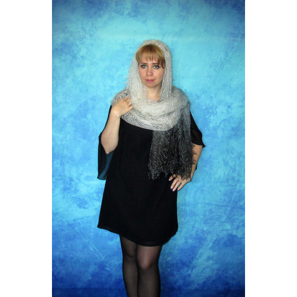 Hand knit gray downy scarf, Handmade Russian Orenburg shawl, Goat wool cover up, Lace pashmina, Kerchief, Stole, Tippet, Warm wrap, Cape,Gift for a mom 6.JPG