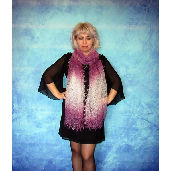 Hand knit purple scarf, Warm Russian Orenburg shawl, Wool wrap, Goat down stole, Lace cover up, Kerchief, Headscarf, Cape 2.JPG