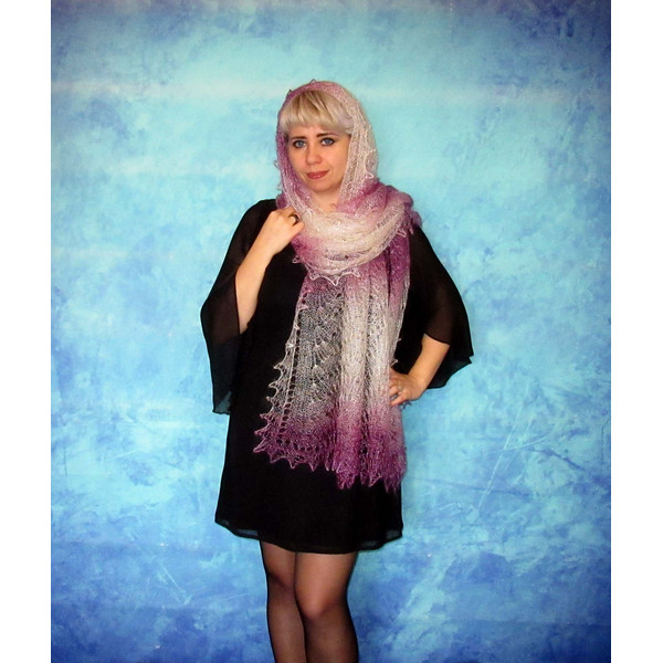 Hand knit purple scarf, Warm Russian Orenburg shawl, Wool wrap, Goat down stole, Lace cover up, Kerchief, Headscarf, Cape 3.JPG