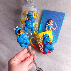 spoon with any animal or character in a simple style, cookie monster, dogs, cats, rats, pets, yoda, christmas gift