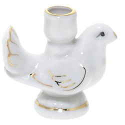 Ceramic Candle Holder - White Holy Dove | Height: 6.0 Cm (2,4 Inches) | Made In Russia
