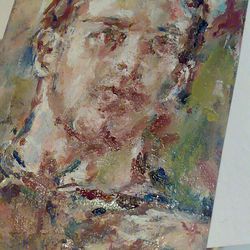Original art, aceo/oil,man head portrait, gay art interest,