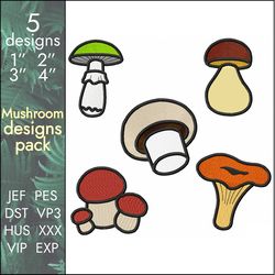 Mushrooms Embroidery Designs Pack, bolete, porcini, boletus, toadstool, aspen, agaric honeydew, chanterelle, 5 designs