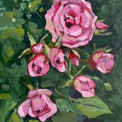 Oil painting pink flowers wall art roses