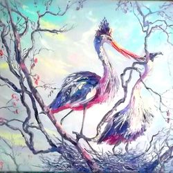 BIRDS Painting On Canvas Original LOVE Oil Painting Birds Artist Svinar Oksana