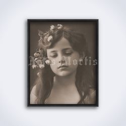 Victorian sad dreamy girl retro photo portrait, printable art, print, poster (Digital Download)