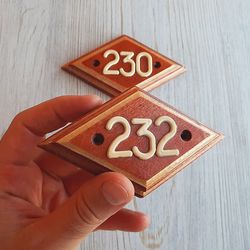 Old wooden address number sign 232 - vintage rhomb door number plate USSR