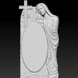 3D STL Model for CNC file. Tombstone with a girl