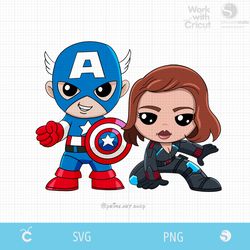 Baby Captain A and Black Widow Superhero Baby Svg, Baby Avengers svg, Cute Captain svg, Captain America svg, Natasha svg