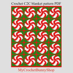 Crochet C2C Peppermint Swirl blanket pattern PDF Instant Download