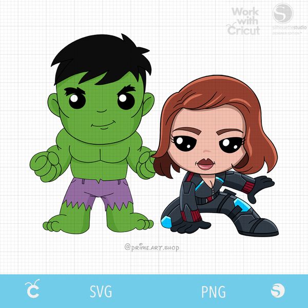 Cute baby Hulk and Black Widow Natasha clipart, Superhero Ba - Inspire  Uplift