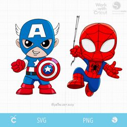 Baby Spidey and Captain America Superhero Svg, Baby Avengers svg, Baby Spiderman svg, Captain A baby art, Spider man svg