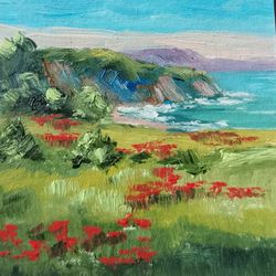 Tiny Seescape  See Small Painting Oil Original Artwork  Blooming Landscape  Painting  by Nadia Hope