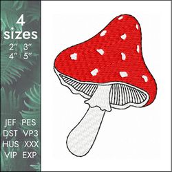 Fly Agaric Mushroom Embroidery Design, forest poisonous red plant, 4 sizes, 10 formats, Instant Download