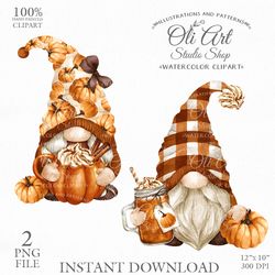 Fall Gnome Clip Art. Pumpkin Drinks. Cute Characters, Hand Drawn graphics. Digital Download. OliArtStudioShop