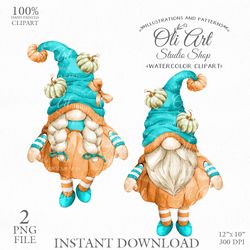Fall Gnome Clip Art. Cute Characters, Hand Drawn graphics. Digital Download. OliArtStudioShop