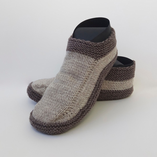 Gray Mens Knitted Slipper Socks House Shoes1.jpg