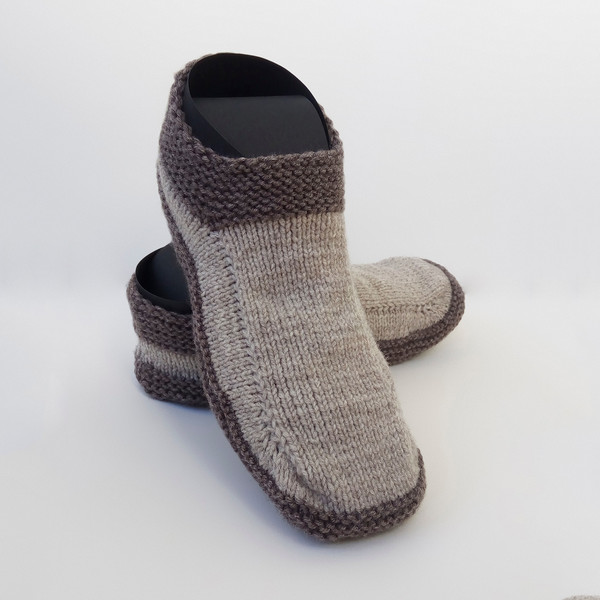 Gray Mens Knitted Slipper Socks House Shoes2.jpg