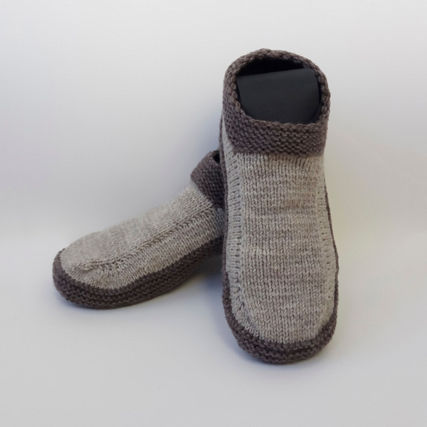 Gray Mens Knitted Slipper Socks House Shoes.jpg