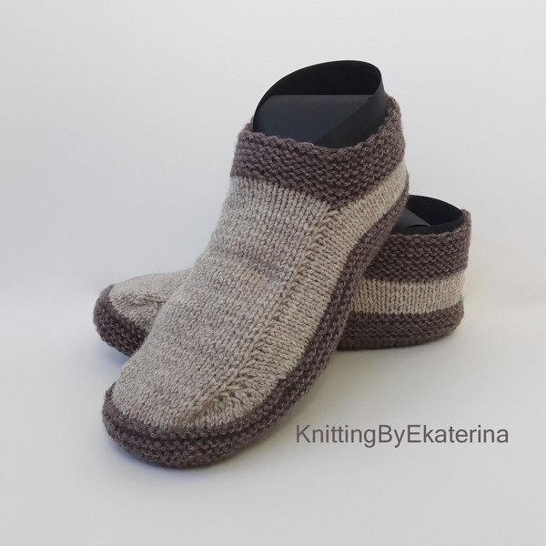 Gray Mens Knitted Slipper Socks House Shoes6.jpg