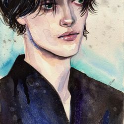 handsome man portrait original watercolor painting boy man portrait painting wall art