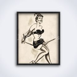 Submissive girl in bondage with gag ball vintage fetish comics printable art, print, poster (Digital Download)