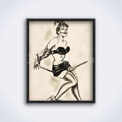submissive girl in bondage with gag ball vintage fetish comics printable art, print, poster (digital download)