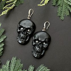 Black skull earrings with crystals