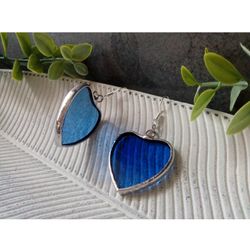 Blue HEART earrings, Stained glass earrings, st Valentine heart earrings, kawaii earrings, Love earrings, Romantic gift