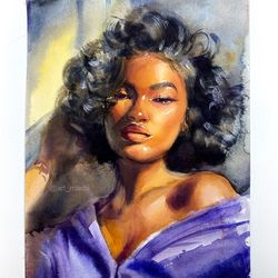 African american girl Original watercolor painting Wall art decor Deserve Female painting