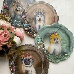 4-piece set of epoxy resin kosters handmade by