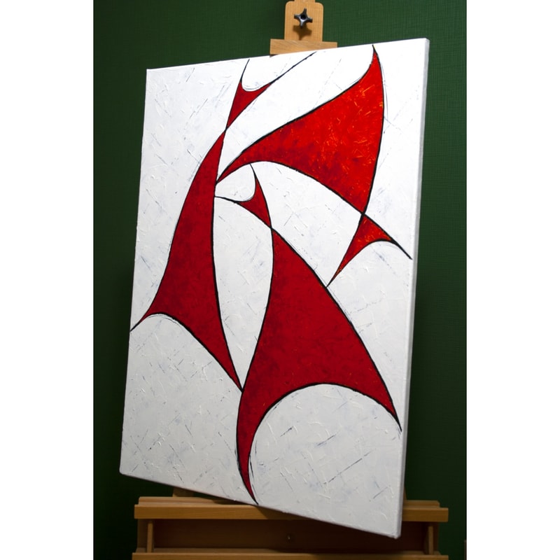 Hen-party-red-white-red-art-deco-abstract-painting-canvas-round-dance-red-corner-White-background-Wedding-Fine-Art-Paintings-Modern-paintings-acrylic-painting-M