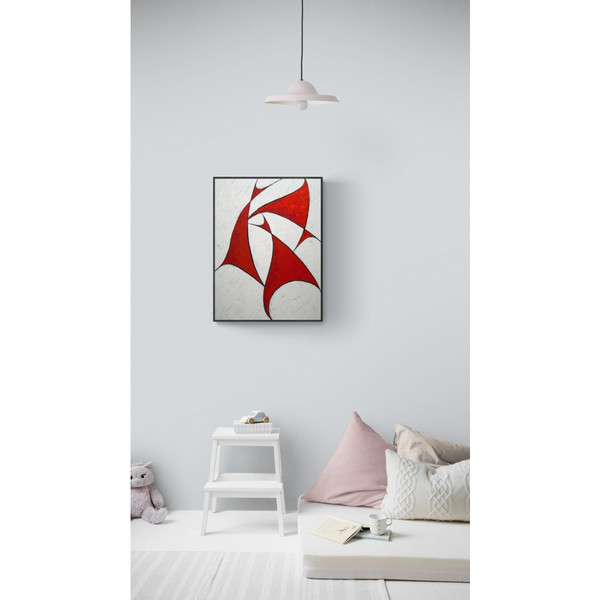 Hen-party-red-white-red-art-deco-abstract-painting-canvas-round-dance-red-corner-White-background-Wedding-Fine-Art-Paintings-Modern-paintings-acrylic-painting-M