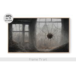 Samsung Frame TV Art Halloween, Frame Tv art spooky house web spider beige, Frame TV Art Digital Download 4K | 725