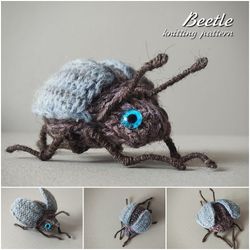 Beetle knitting pattern, toy knitting pattern, amigurumi pattern, knitting DIY, knitting tutorial, how to knit brooch